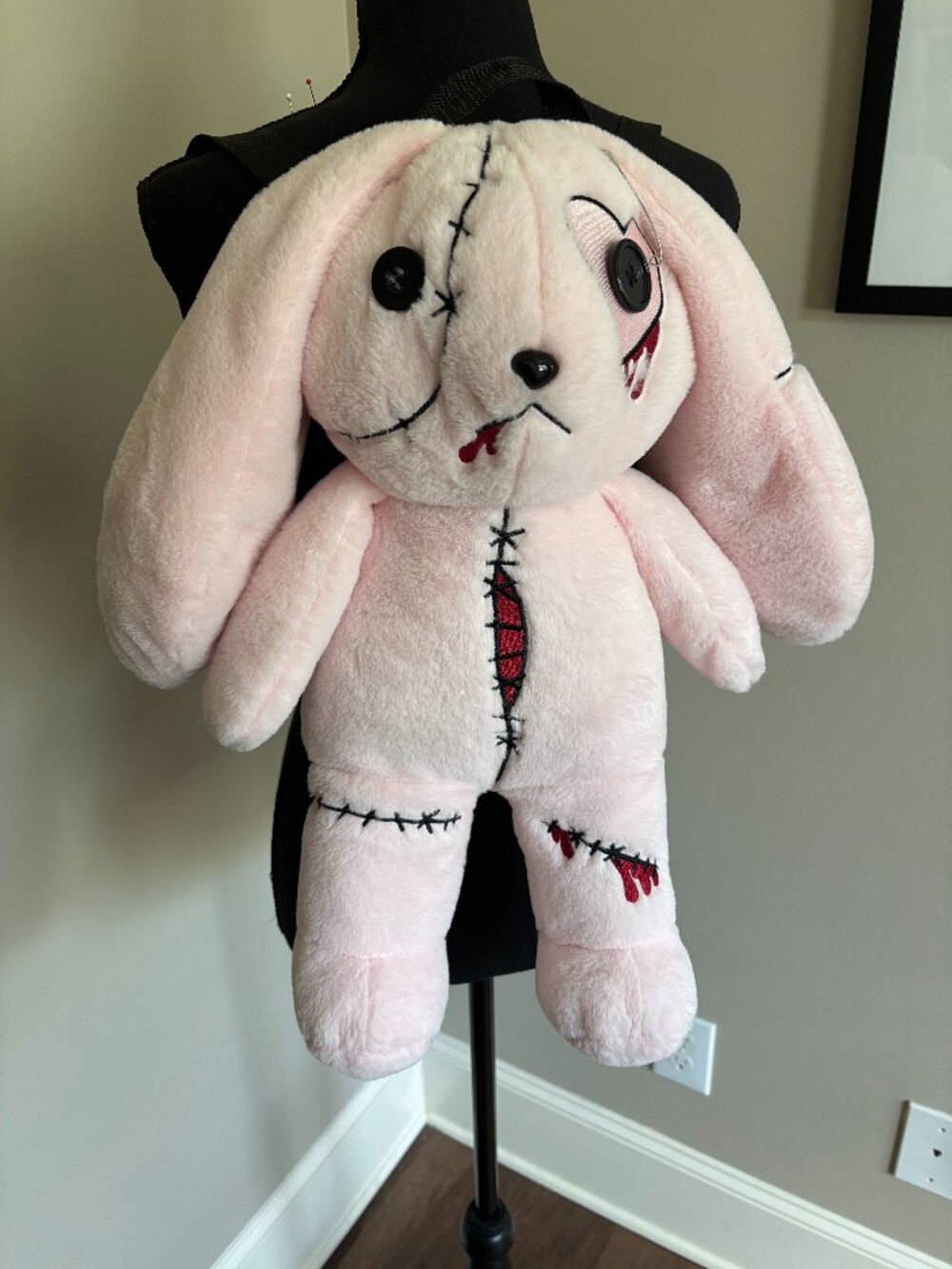 Hot Topic Zombie Gothic Pink Bunny Plush Mini Backpack With Adjustable Strap